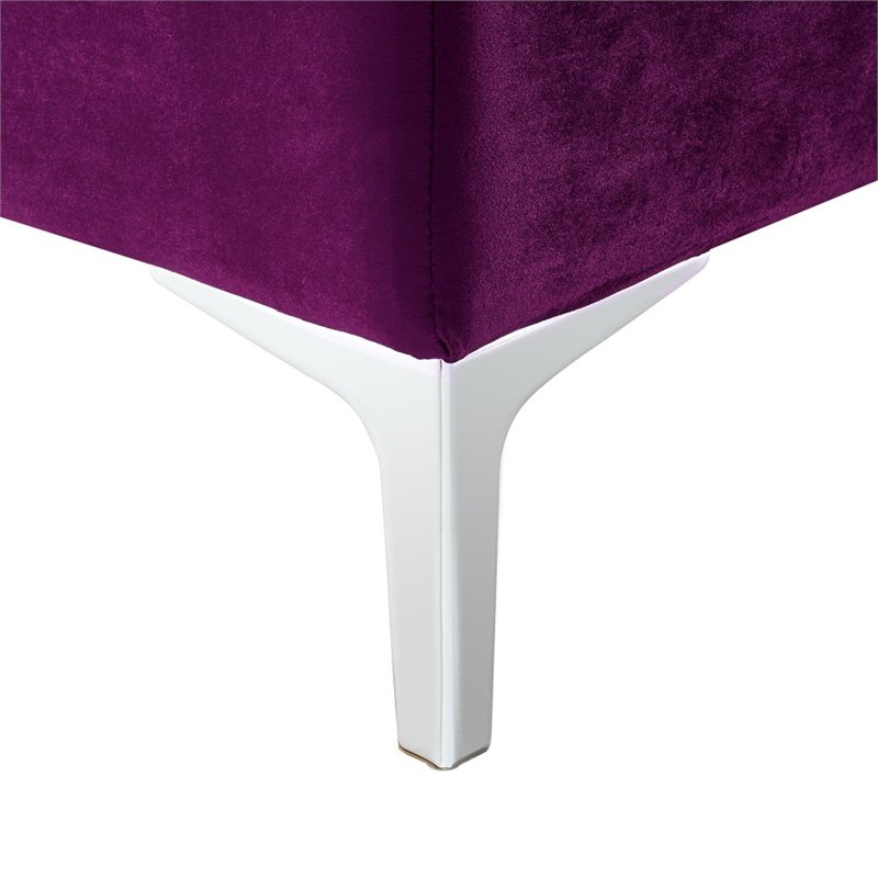 Maklaine Tufted Velvet Storage Ottoman with Chrome Legs in Purple