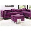 Maklaine Tufted Velvet Storage Ottoman with Chrome Legs in Purple