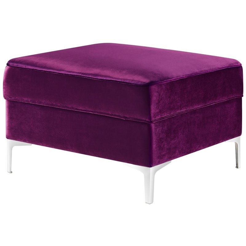 Maklaine Tufted Velvet Storage Ottoman with Chrome Legs in Purple