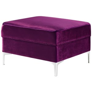 Maklaine Tufted Velvet Storage Ottoman with Chrome Legs in Purple