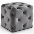 Maklaine Mid-Century Modern Velvet Square Ottoman in Gray Finish