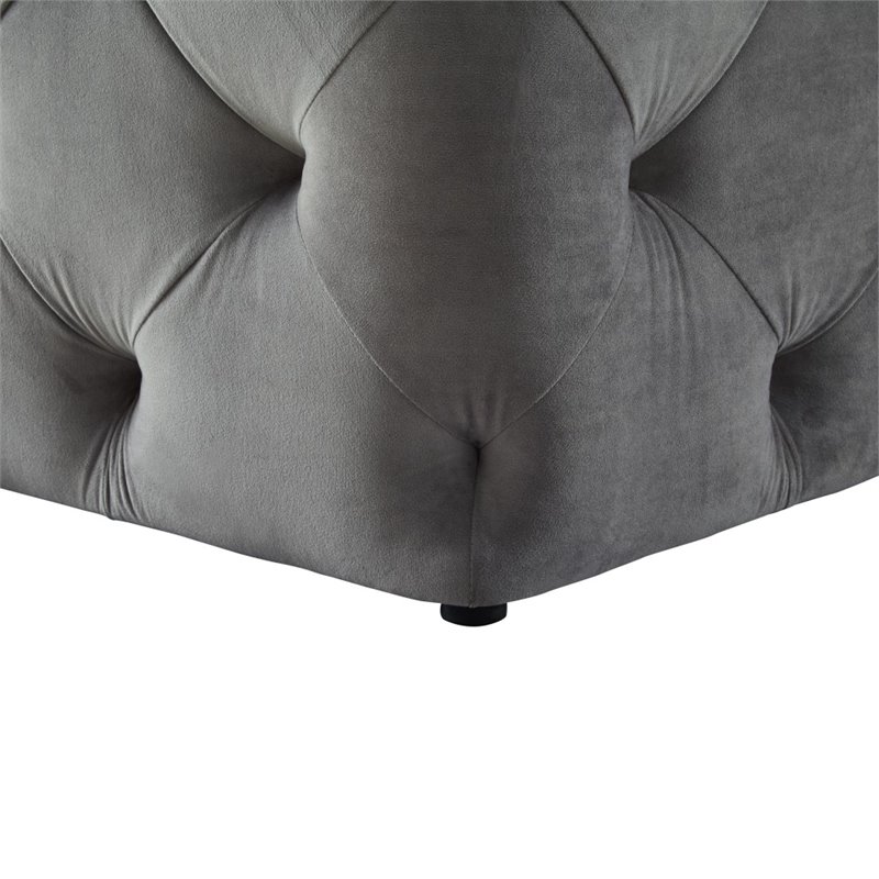 Maklaine Mid-Century Modern Velvet Square Ottoman in Gray Finish