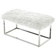 Maklaine Modern Faux Fur Fabric Bench in White/Chrome Finish