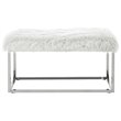 Maklaine Modern Faux Fur Fabric Bench in White/Chrome Finish