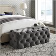 Maklaine Mid-Century Modern Button-Tufted Velvet Bench in Gray Finish