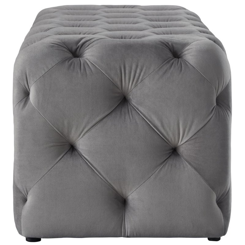 Maklaine Mid-Century Modern Button-Tufted Velvet Bench in Gray Finish