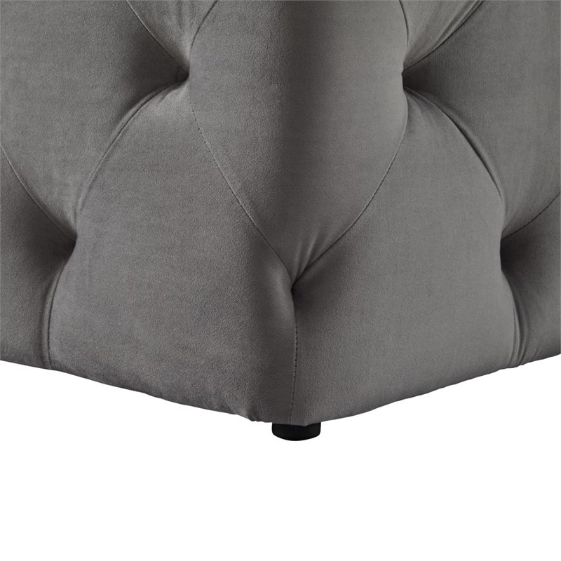 Maklaine Mid-Century Modern Button-Tufted Velvet Bench in Gray Finish