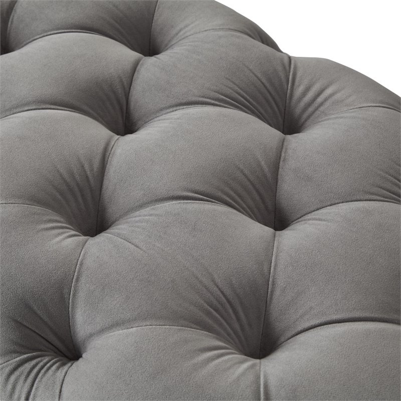 Maklaine Mid-Century Modern Button-Tufted Velvet Bench in Gray Finish