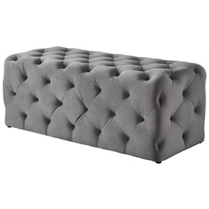Maklaine Mid-Century Modern Button-Tufted Velvet Bench in Gray Finish