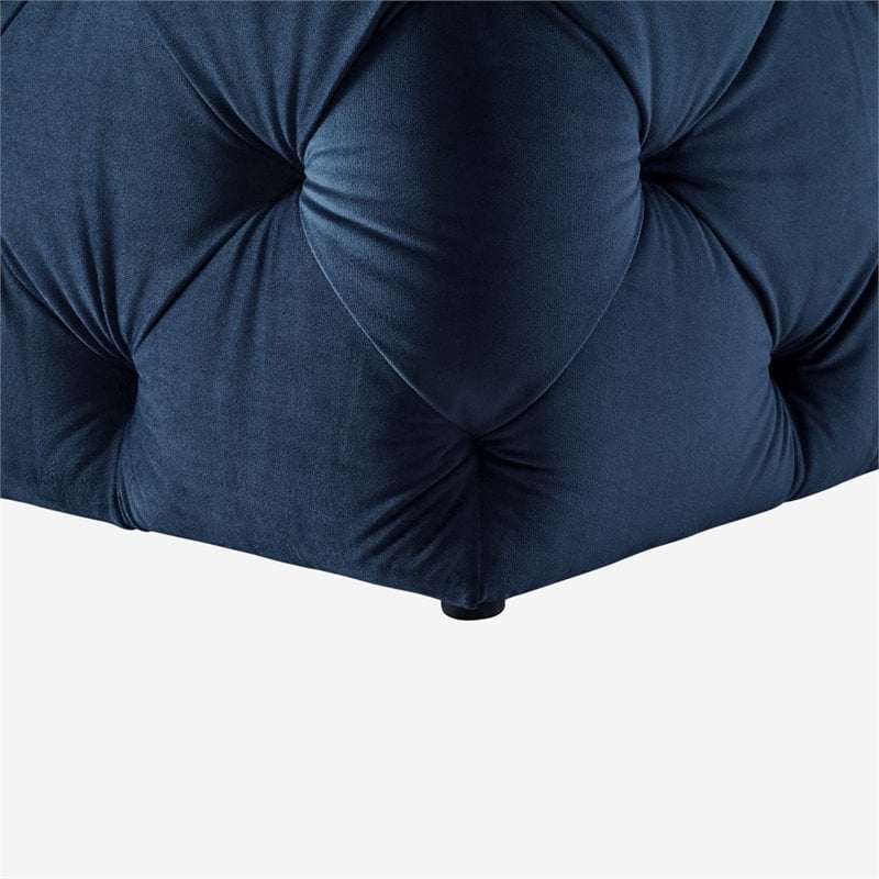 Maklaine Mid-Century Modern Velvet Square Ottoman in Navy Blue Finish