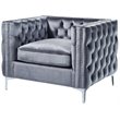 Maklaine Modern Button Tufted Velvet Accent Chair in Gray Finish