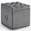 Maklaine Modern Velvet 1Pc Storage Ottoman in Gray/Chrome Finish