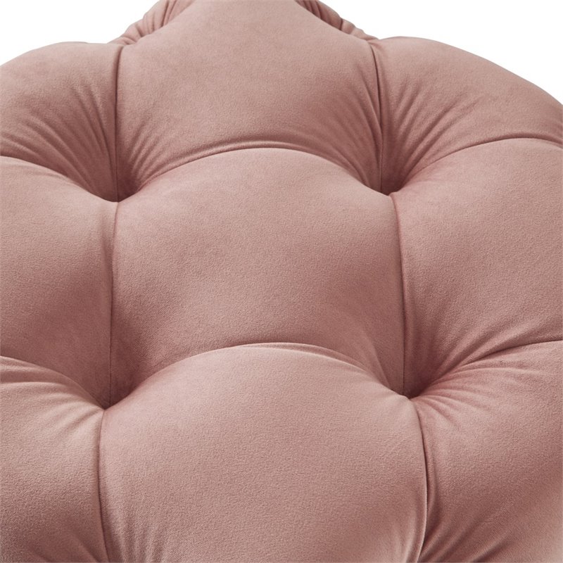 Maklaine Mid-Century Modern Velvet Square Ottoman in Blush Pink Finish