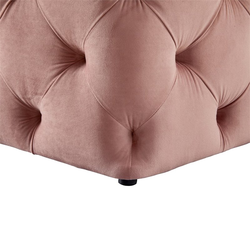 Maklaine Mid-Century Modern Velvet Square Ottoman in Blush Pink Finish