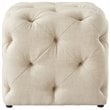 Maklaine Mid-Century Modern Linen Fabric Square Ottoman in Beige Finish