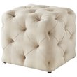 Maklaine Mid-Century Modern Linen Fabric Square Ottoman in Beige Finish