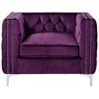 Maklaine Modern Button Tufted Velvet Accent Chair in Purple Finish