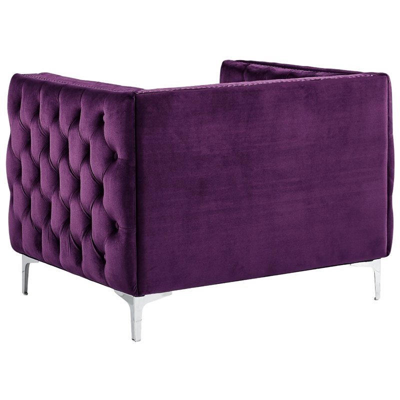 Maklaine Modern Button Tufted Velvet Accent Chair in Purple Finish