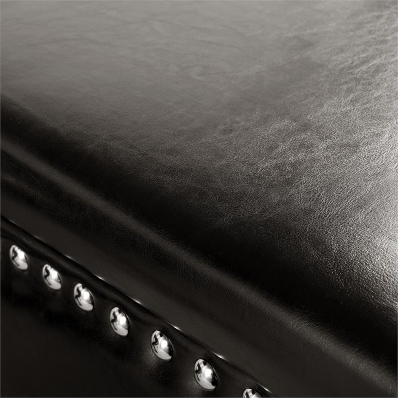 Maklaine Faux Leather Storage Bench with Nailhead Trim in Espresso