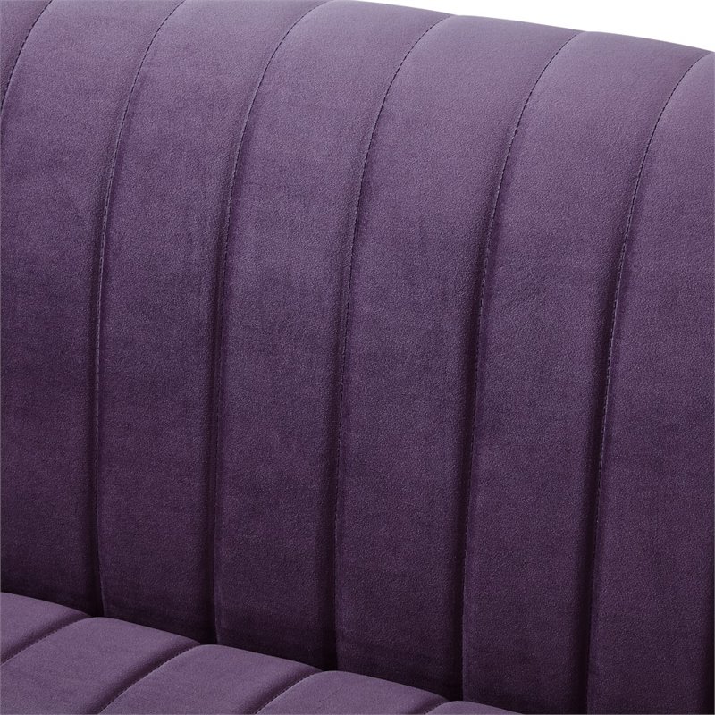 Maklaine Velvet Tuxedo Loveseat with Y-Metal Base in Purple/Chrome
