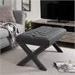 Maklaine Tufted Linen Fabric Bench with Nailhead Trim in Dark Gray