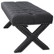 Maklaine Tufted Linen Fabric Bench with Nailhead Trim in Dark Gray
