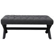 Maklaine Tufted Linen Fabric Bench with Nailhead Trim in Dark Gray
