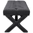 Maklaine Tufted Linen Fabric Bench with Nailhead Trim in Dark Gray