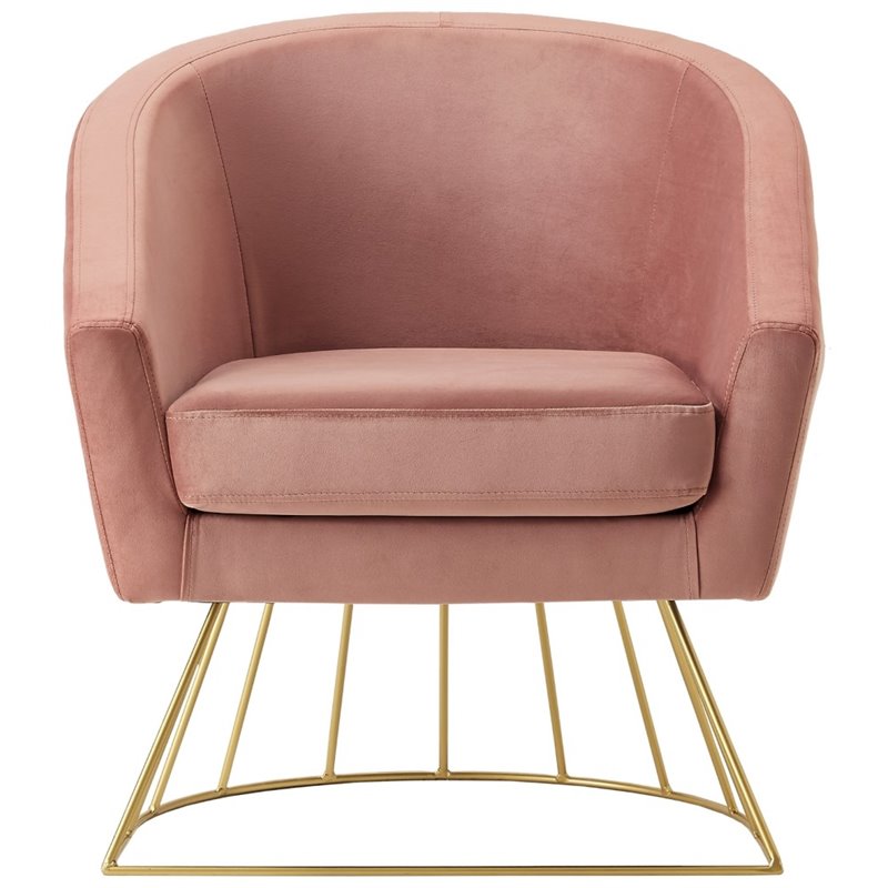 Maklaine Tufted Velvet Barrel Back Accent Chair in Blush Pink/Gold