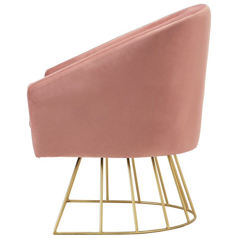 Maklaine Tufted Velvet Barrel Back Accent Chair in Blush Pink/Gold