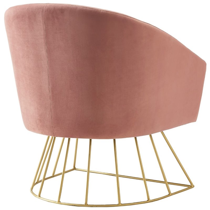 Maklaine Tufted Velvet Barrel Back Accent Chair in Blush Pink/Gold