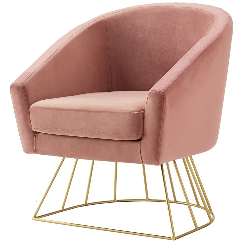 Maklaine Tufted Velvet Barrel Back Accent Chair in Blush Pink/Gold