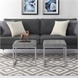 Maklaine Tufted Faux Leather Cube Ottoman with Metal Frame in Gray