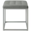 Maklaine Tufted Faux Leather Cube Ottoman with Metal Frame in Gray
