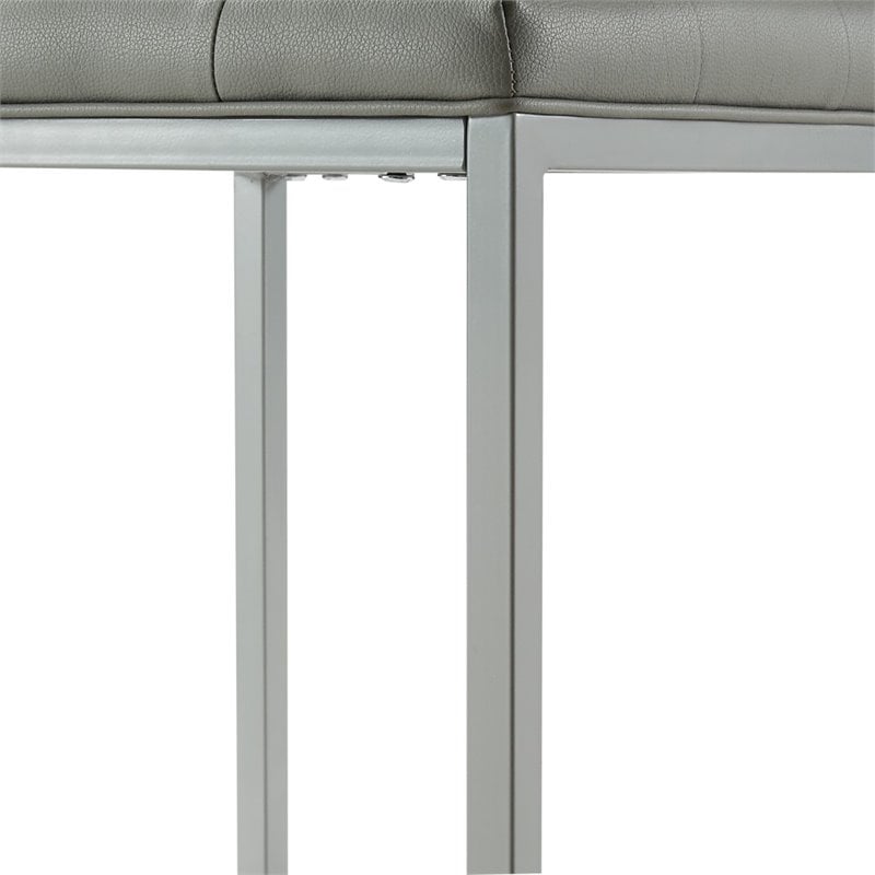 Maklaine Tufted Faux Leather Cube Ottoman with Metal Frame in Gray