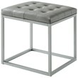 Maklaine Tufted Faux Leather Cube Ottoman with Metal Frame in Gray