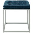 Maklaine Tufted Faux Leather Cube Ottoman with Metal Frame in Blue