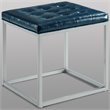 Maklaine Tufted Faux Leather Cube Ottoman with Metal Frame in Blue