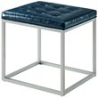 Maklaine Tufted Faux Leather Cube Ottoman with Metal Frame in Blue