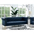 Maklaine Button Tufted Leather Chesterfield Sofa in Navy Blue/Gold