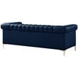 Maklaine Button Tufted Leather Chesterfield Sofa in Navy Blue/Gold