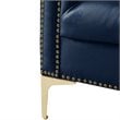 Maklaine Button Tufted Leather Chesterfield Sofa in Navy Blue/Gold