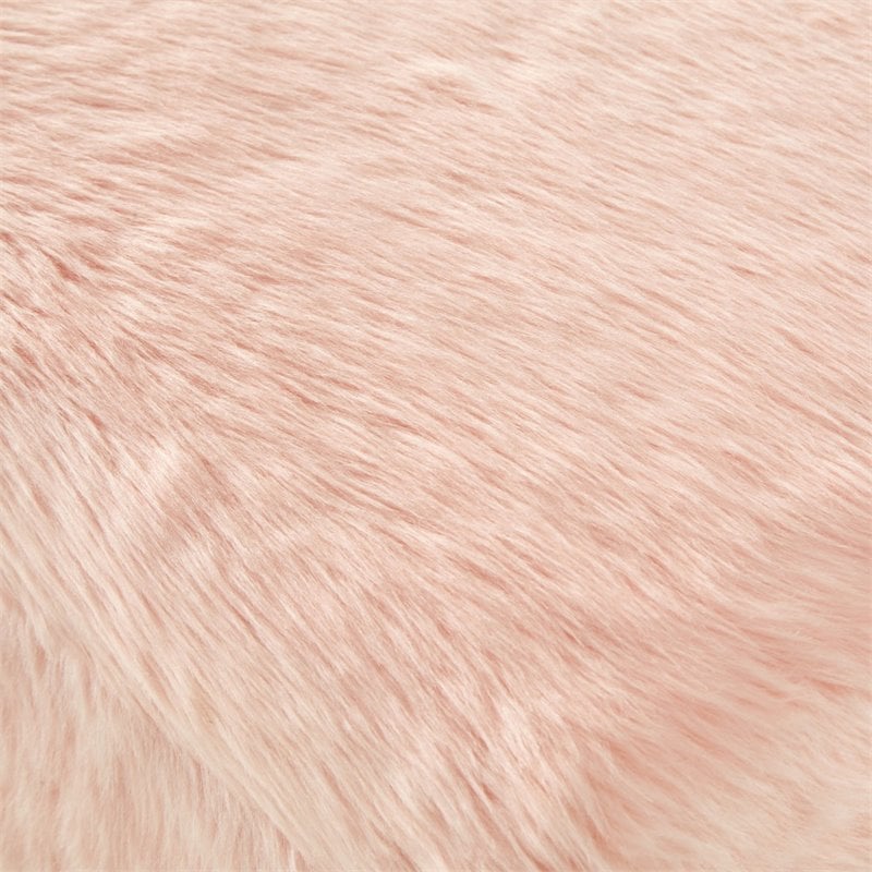 Maklaine Modern Faux Fur Fabric Cube Storage Ottoman in Blush Pink
