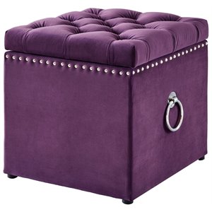 Maklaine Modern Velvet 1Pc Storage Ottoman in Purple/Chrome Finish