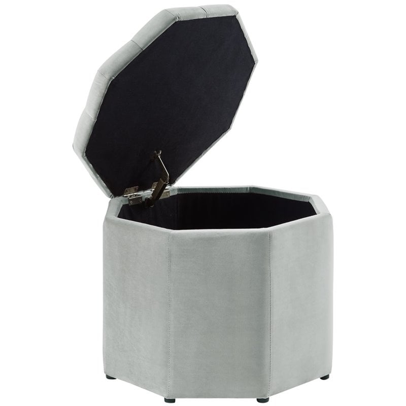 Maklaine Button Tufted Velvet Storage Ottoman in Gray Finish