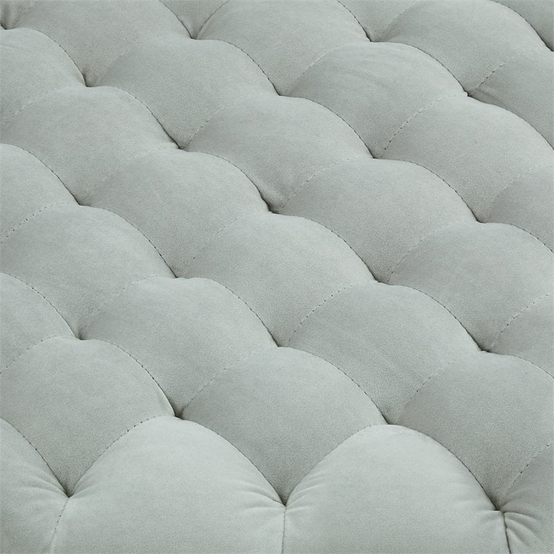 Maklaine Button Tufted Velvet Storage Ottoman in Gray Finish
