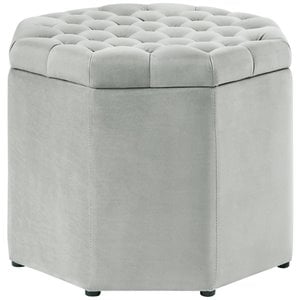 Maklaine Button Tufted Velvet Storage Ottoman in Gray Finish