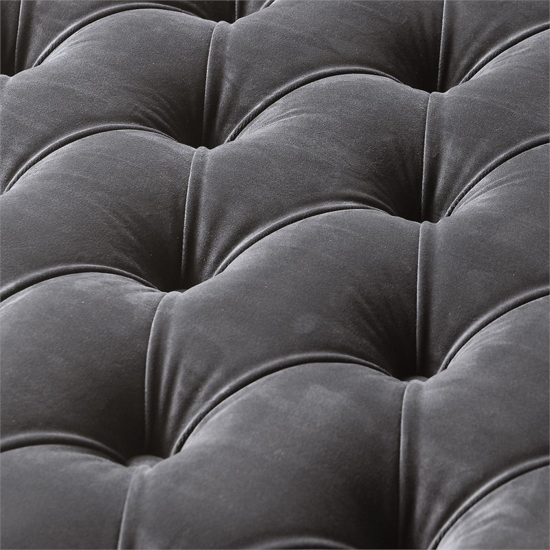 Maklaine Velvet Acrylic Ottoman with Nailhead in Gray Finish