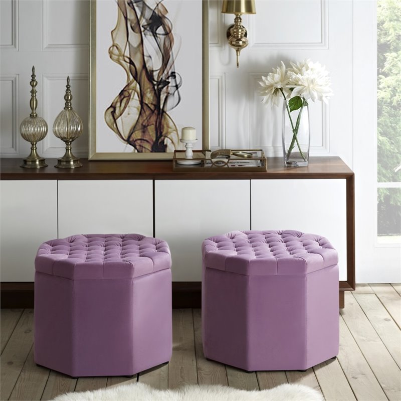 Maklaine Button Tufted Velvet Storage Ottoman in Mauve Finish