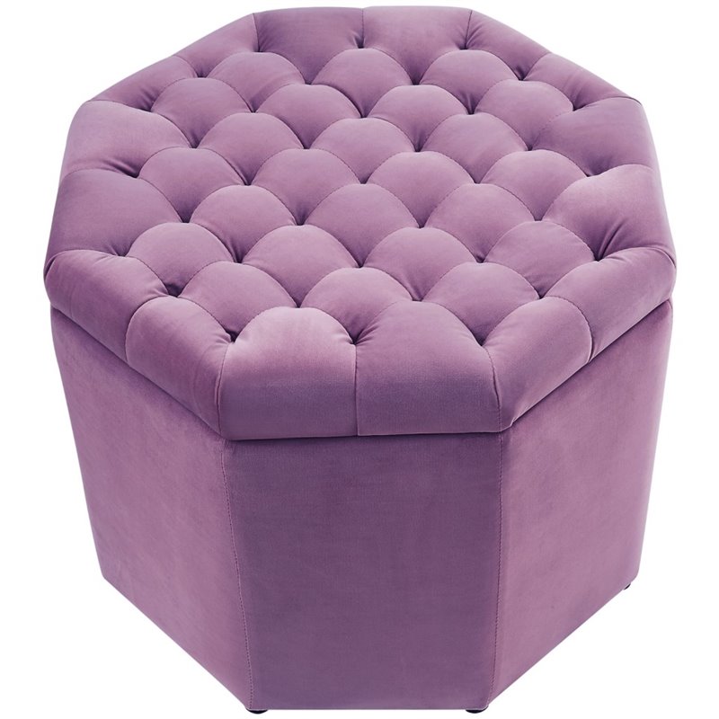 Maklaine Button Tufted Velvet Storage Ottoman in Mauve Finish